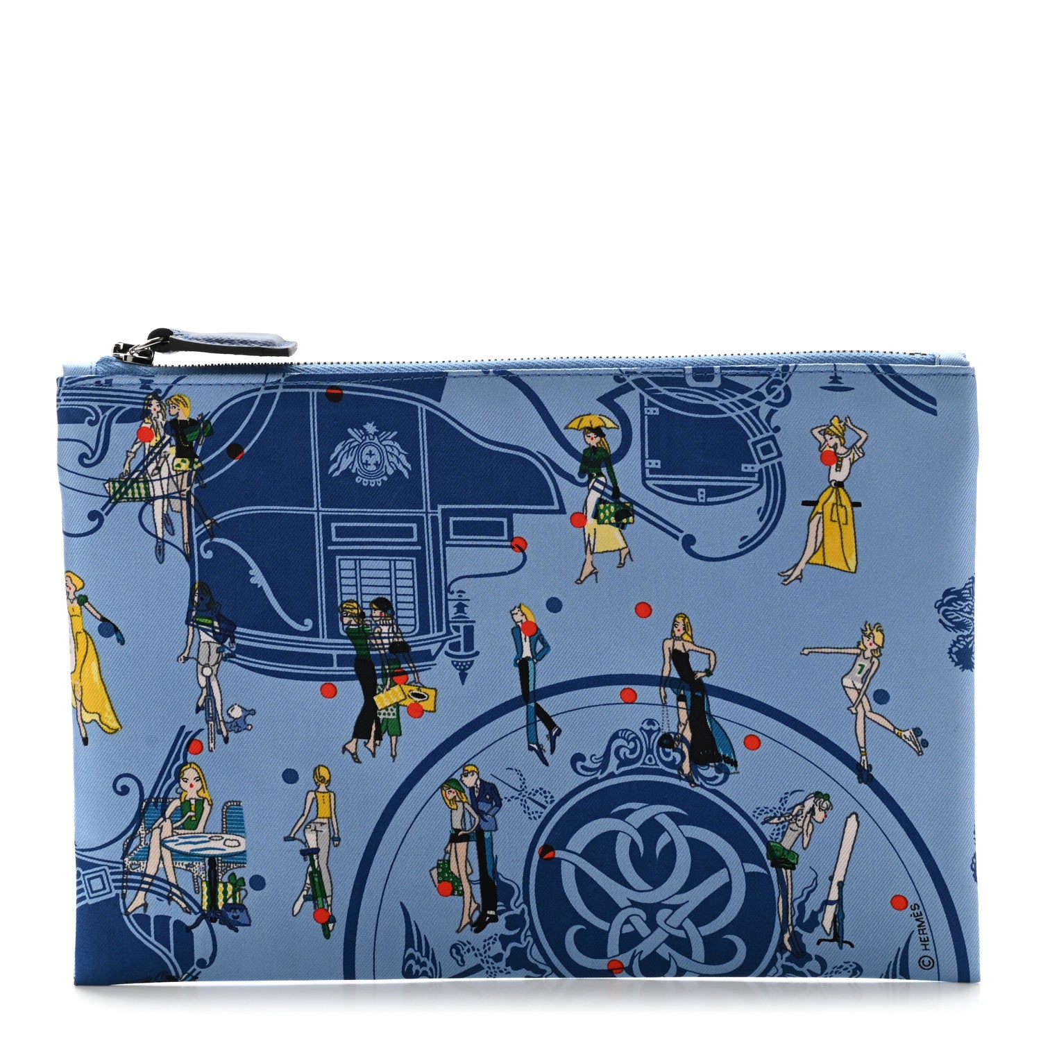 Hermes Silk Ex-Libris Les Parisiennes Silky Pocket Cosmetic Case Deep Bleu Bleuet 1 of 8