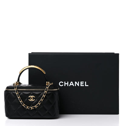 Chanel Lambskin Quilted Metal Small Top Handle Vanity Case With Chain Black 11 of 11