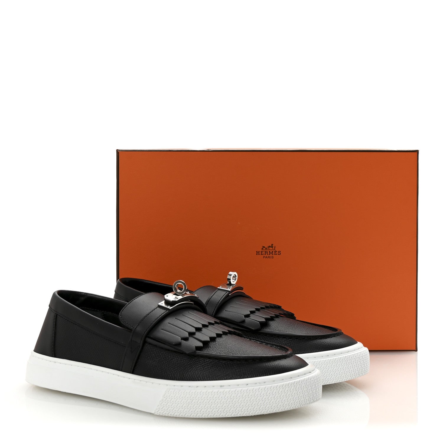 Hermes Epsom Calfskin Game Slip On Fringe Sneakers 38 Black 9 of 9