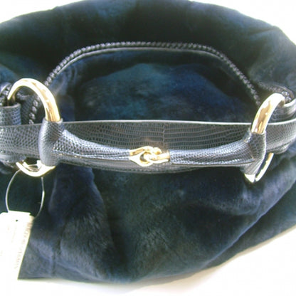Gucci Mink Fur Large Horsebit Chain Hobo Navy 5 of 11