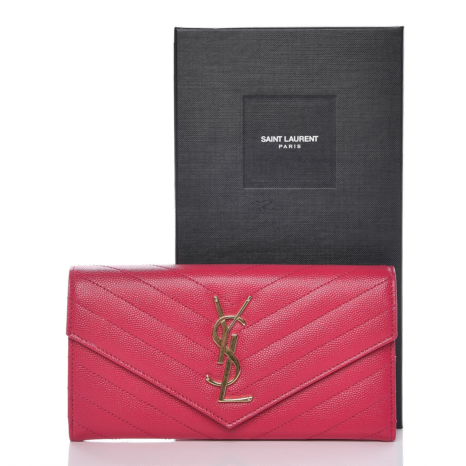 Saint Laurent Grain De Poudre Matelasse Chevron Monogram Flap Wallet Bubblegum 12 of 12