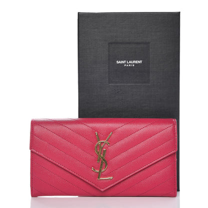 Saint Laurent Grain De Poudre Matelasse Chevron Monogram Flap Wallet Bubblegum 12 of 12