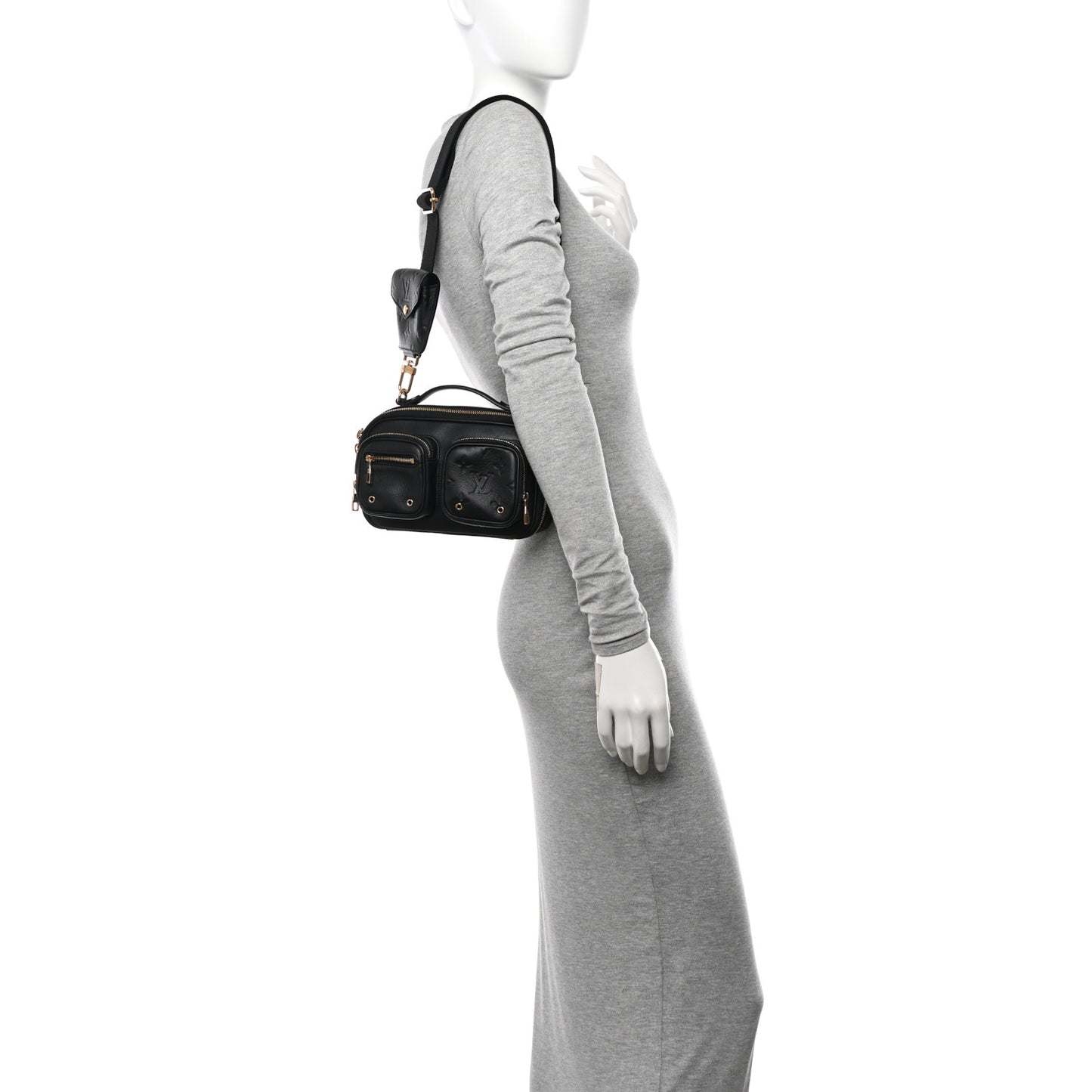 Calfskin Monogram Embossed Utility Crossbody Black