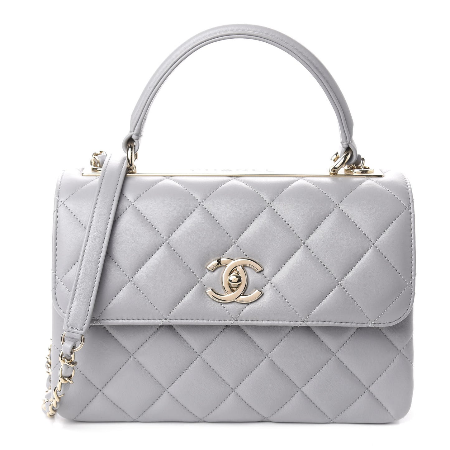 Lambskin Quilted Small Trendy CC Flap Dual Handle Bag Grey