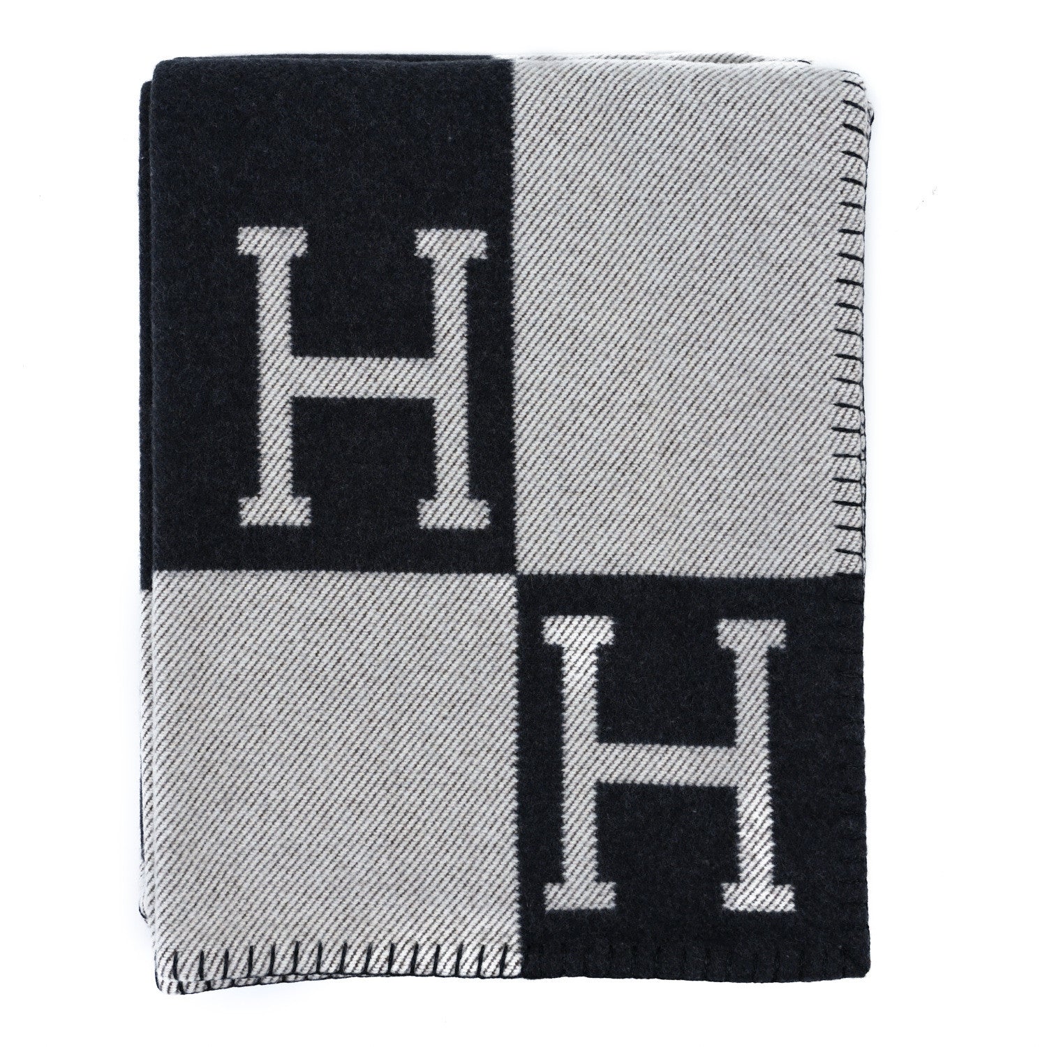 Hermes Wool Cashmere Avalon Blanket Ecru Black 1 of 3