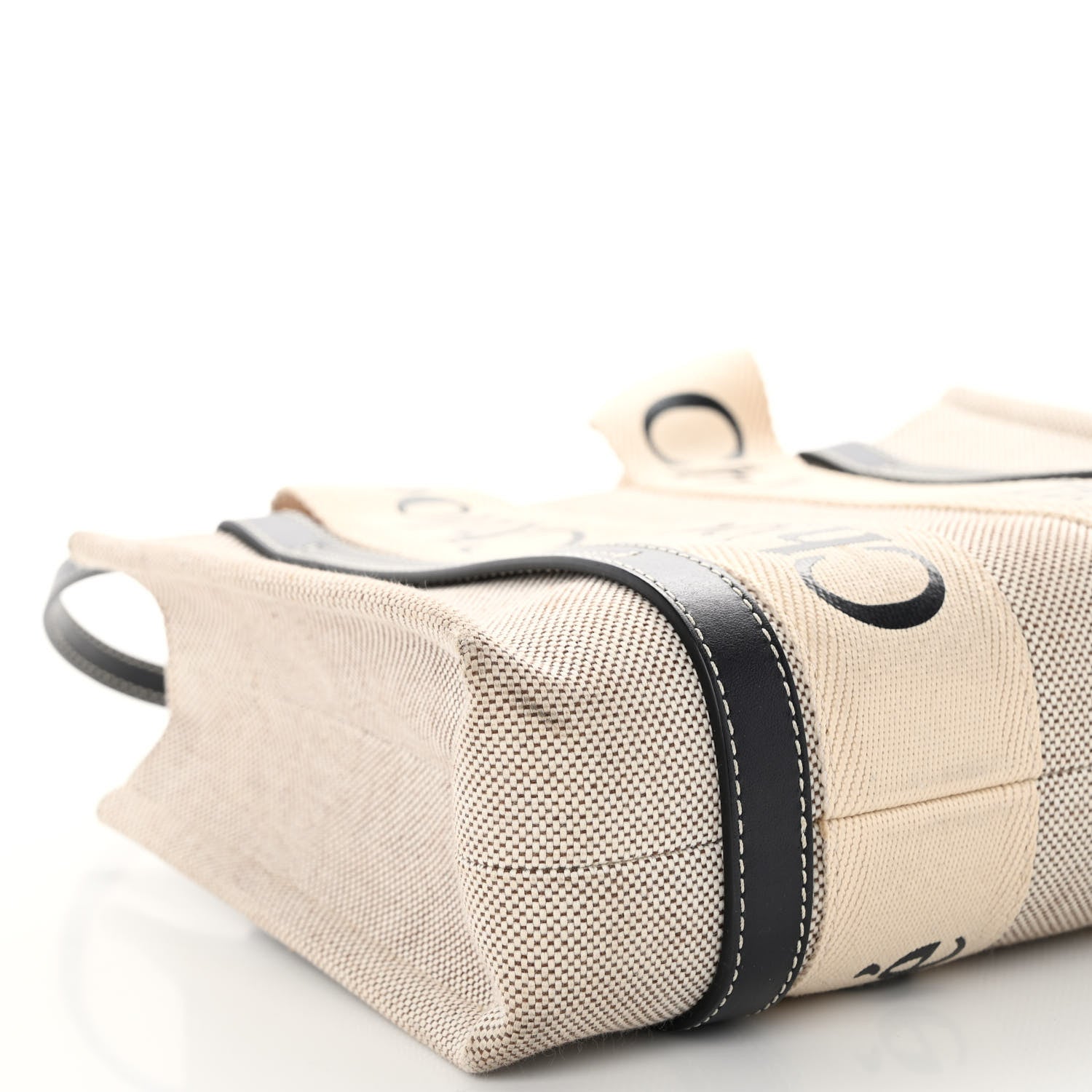 Chloe Cotton Calfskin Small Woody Ribbon Tote With Strap White Navy 8 of 10