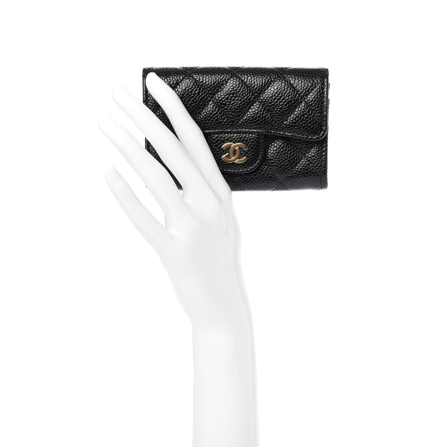 Caviar Quilted Flap Card Holder Wallet Black