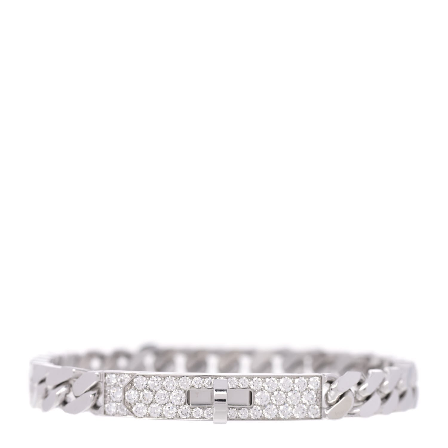Hermes 18K White Gold Diamond TPM Kelly Gourmette Bracelet SH 1 of 5