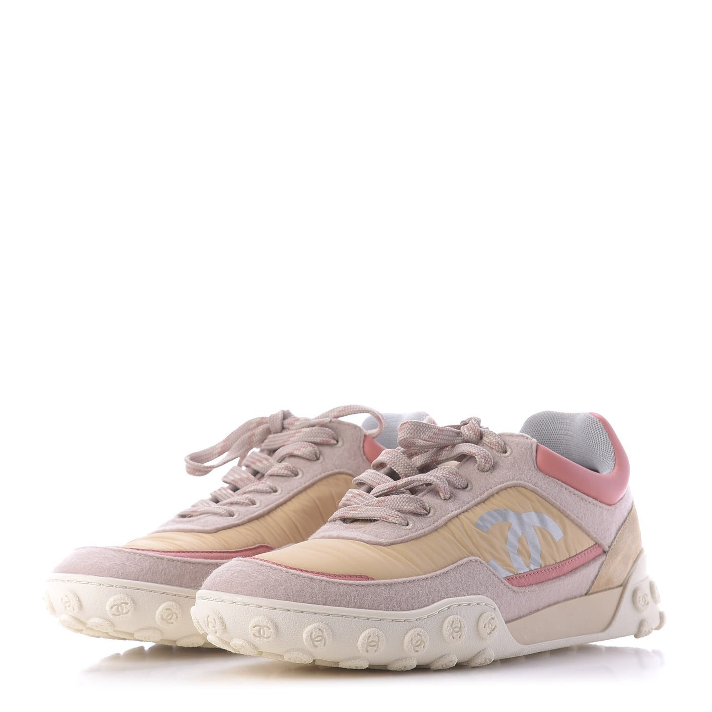 Nylon Calfskin Suede Womens CC Sneakers 38 Beige Pink
