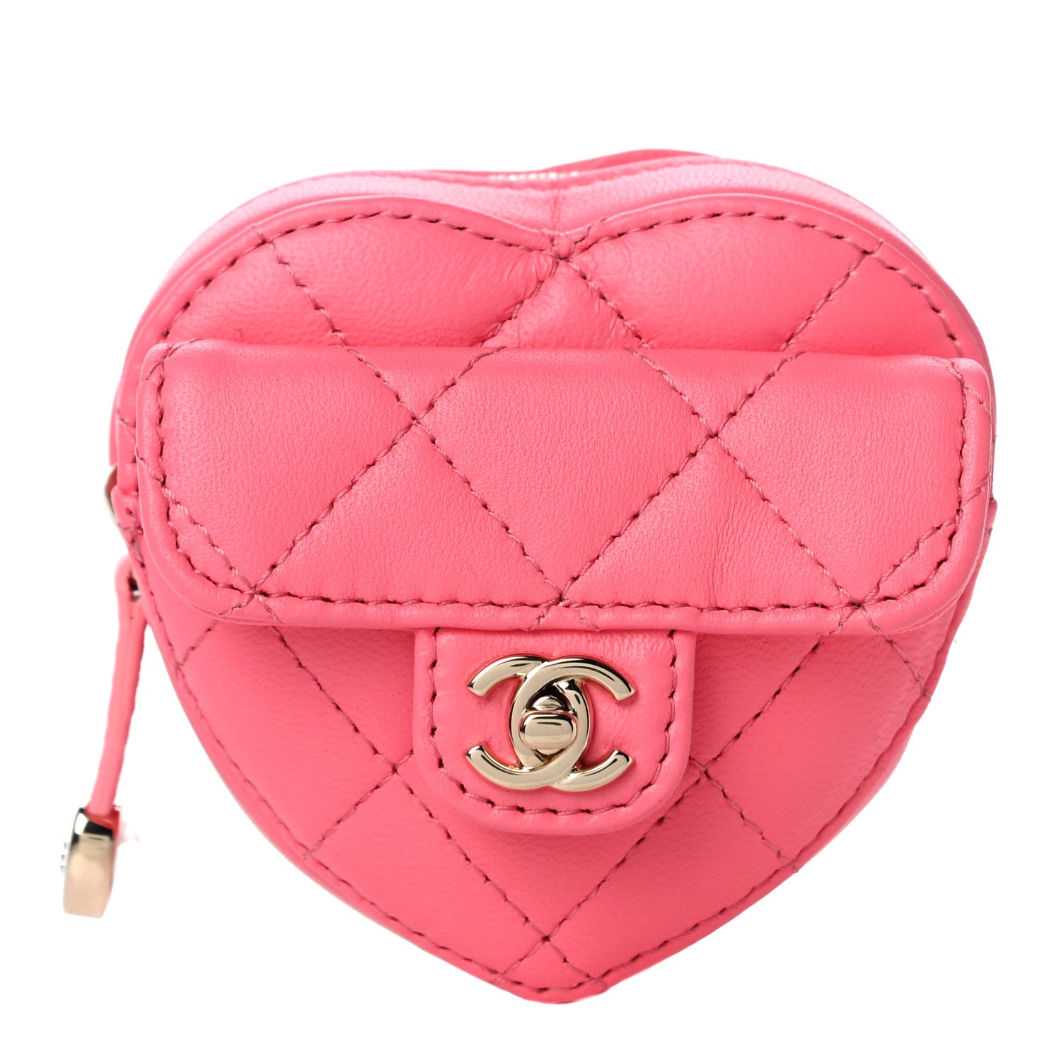 Chanel Lambskin Quilted CC In Love Heart Zipped Arm Coin Purse Pink 1 of 10