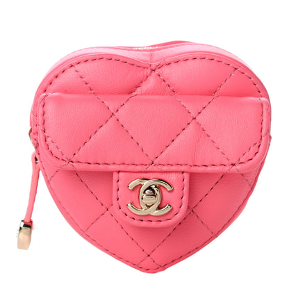 Chanel Lambskin Quilted CC In Love Heart Zipped Arm Coin Purse Pink 1 of 10