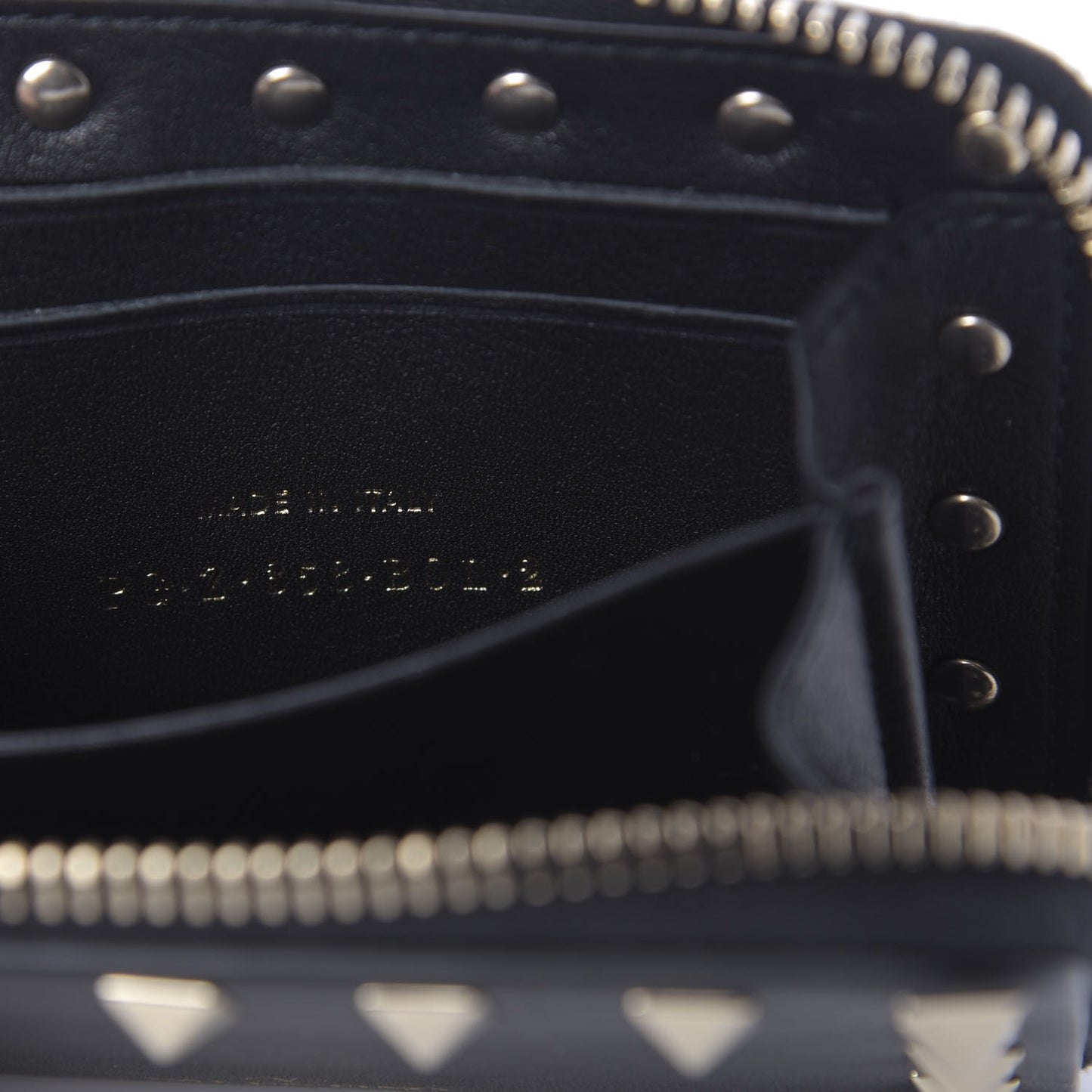 Calfskin Rockstud Zip Around Coin Case Card Holder Black