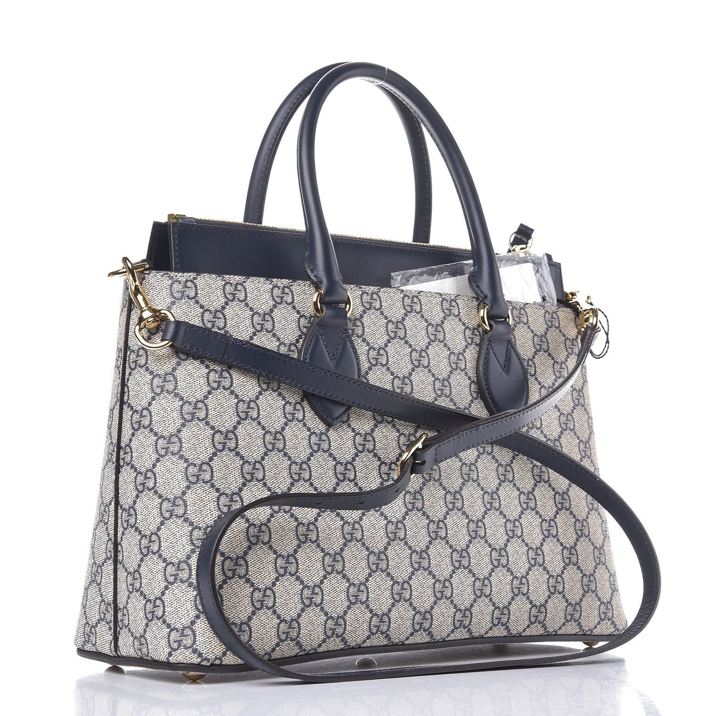 GG Supreme Monogram Small Zip Top Tote Beige Blue