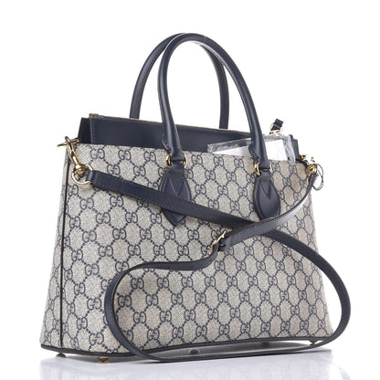 Gucci GG Supreme Monogram Small Zip Top Tote Beige Blue 3 of 10