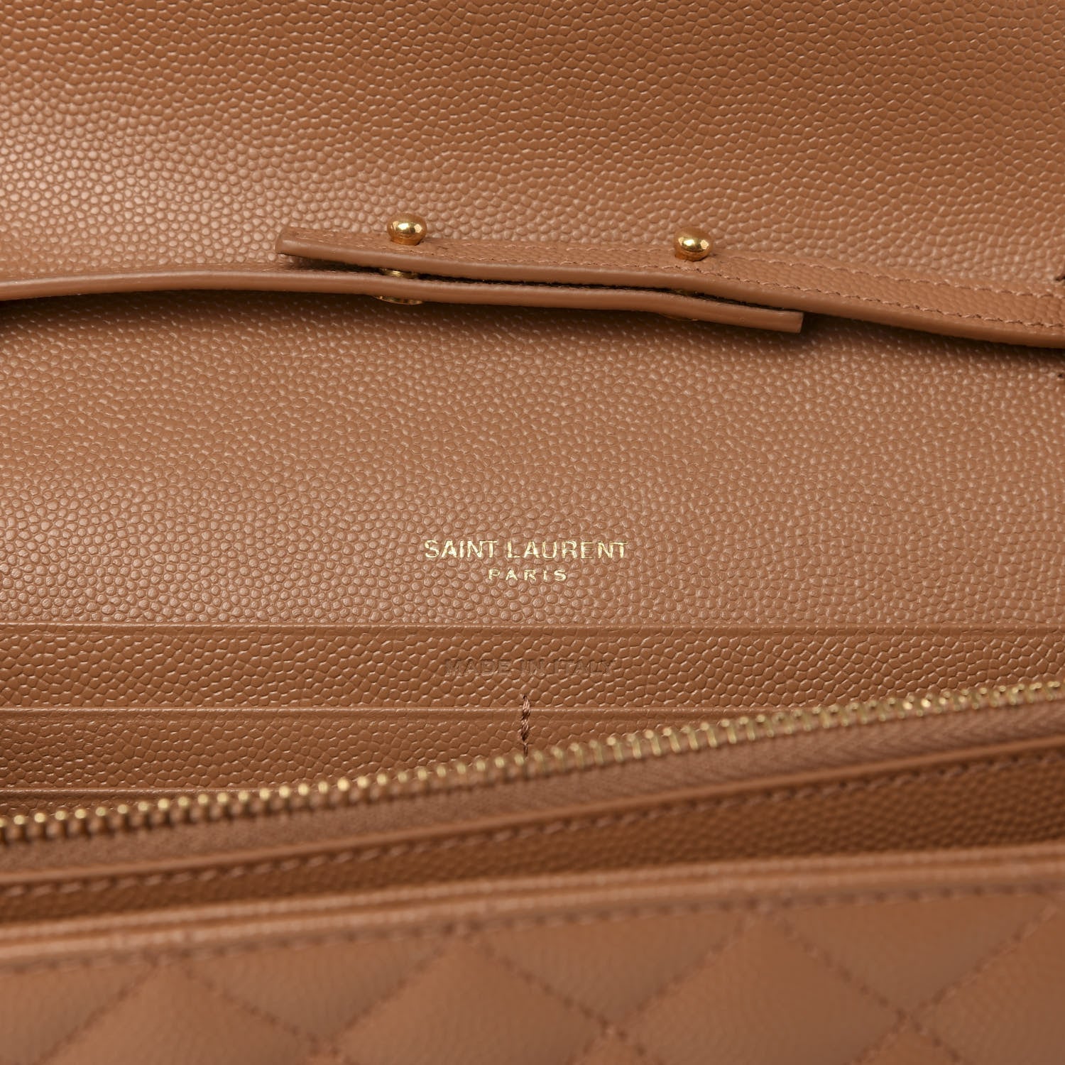 Saint Laurent Grain De Poudre Mixed Matelasse Triquilt Monogram Chain Wallet Dune 5 of 9
