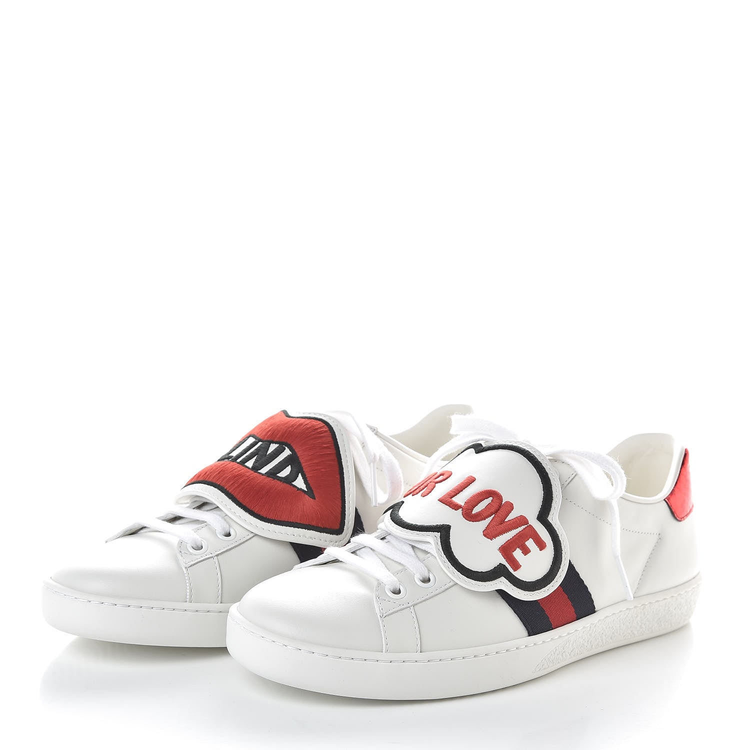 Gucci Calfskin Ayers Blind For Love Embroidered Womens Ace Sneakers 37 White 3 of 9