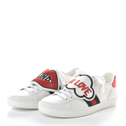 Gucci Calfskin Ayers Blind For Love Embroidered Womens Ace Sneakers 37 White 3 of 9