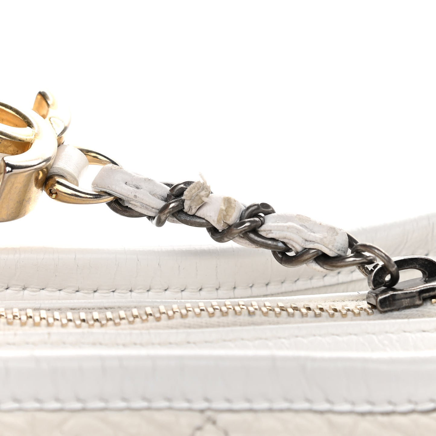 Aged Calfskin Quilted Small Gabrielle Hobo White