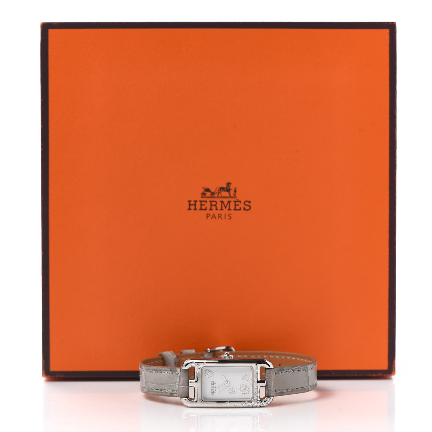 Hermes Stainless Steel Alligator Diamond 17mm Nantucket Quartz Watch Etoupe 5 of 5