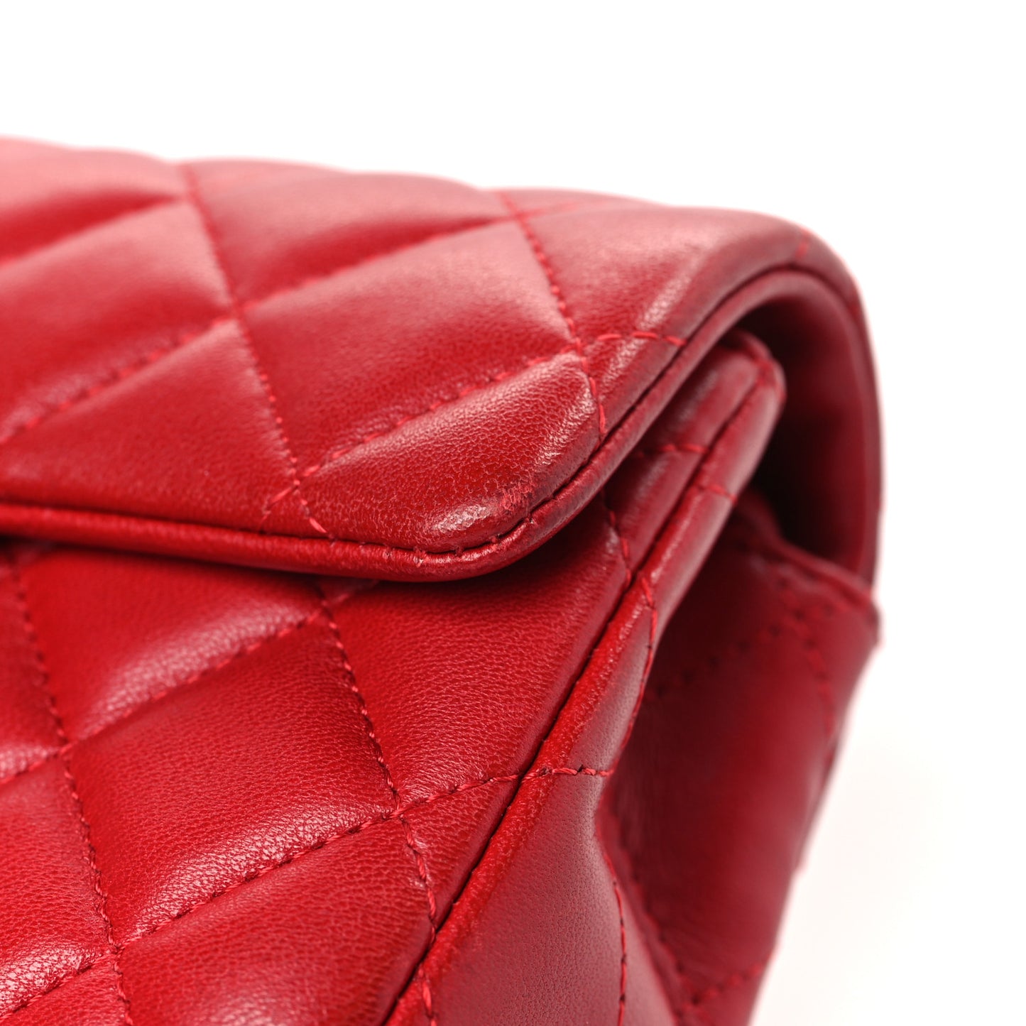 Lambskin Quilted Extra Mini Rectangular Flap Red