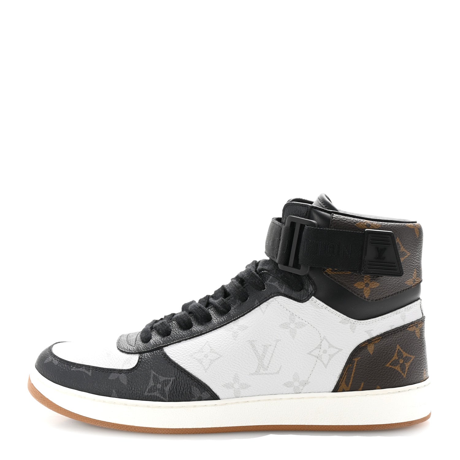 Louis Vuitton Calfskin Monogram Mens Rivoli High Top Sneakers 8 Black 1 of 10