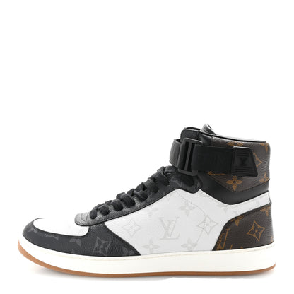 Louis Vuitton Calfskin Monogram Mens Rivoli High Top Sneakers 8 Black 1 of 10