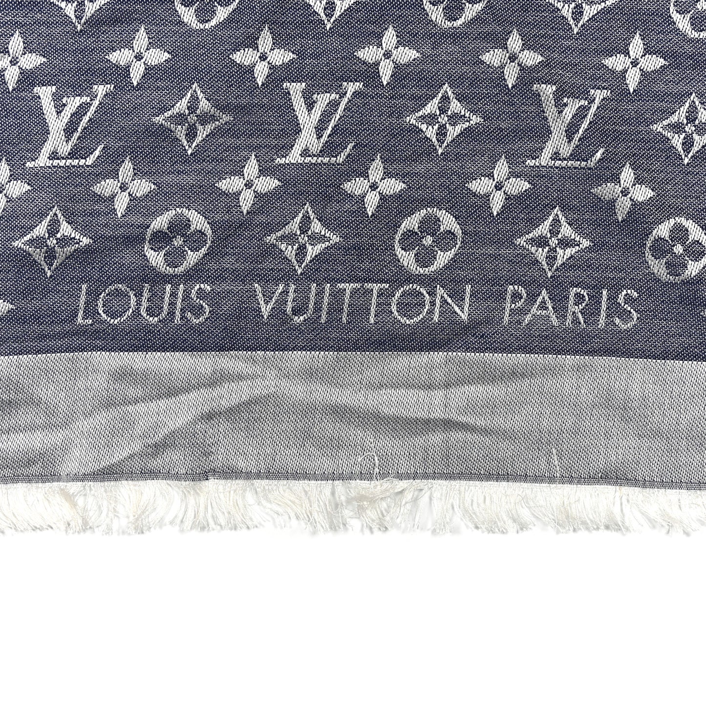 Silk Wool Monogram Denim Shawl  Blue