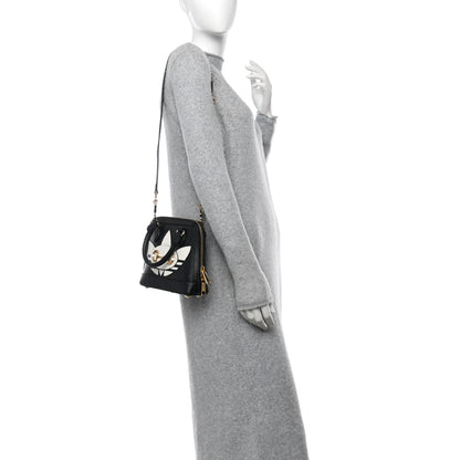 Gucci X ADIDAS Textured Dollar Calfskin Web Trefoil Mini Horsebit 1955 Top Handle Bag Black Off White 2 of 10