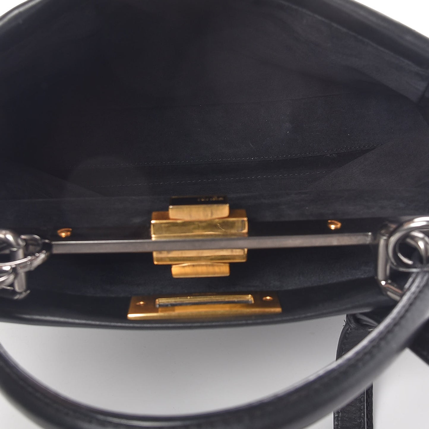 Vitello Suede Medium Peekaboo Iconic Satchel Black