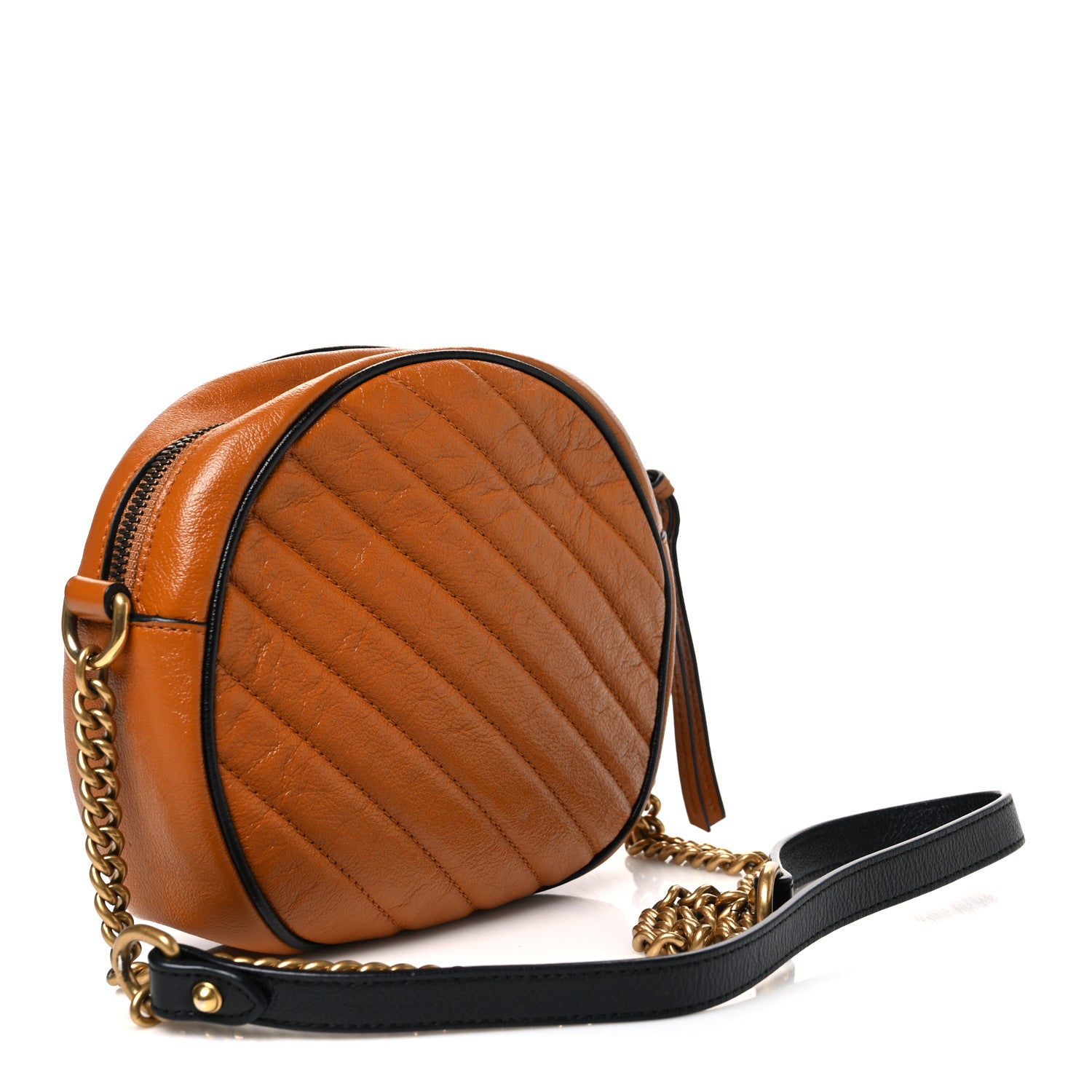 Gucci Azalea Calfskin Matelasse Diagonal Mini Torchon GG Marmont Round Shoulder Bag Cognac Black 3 of 10