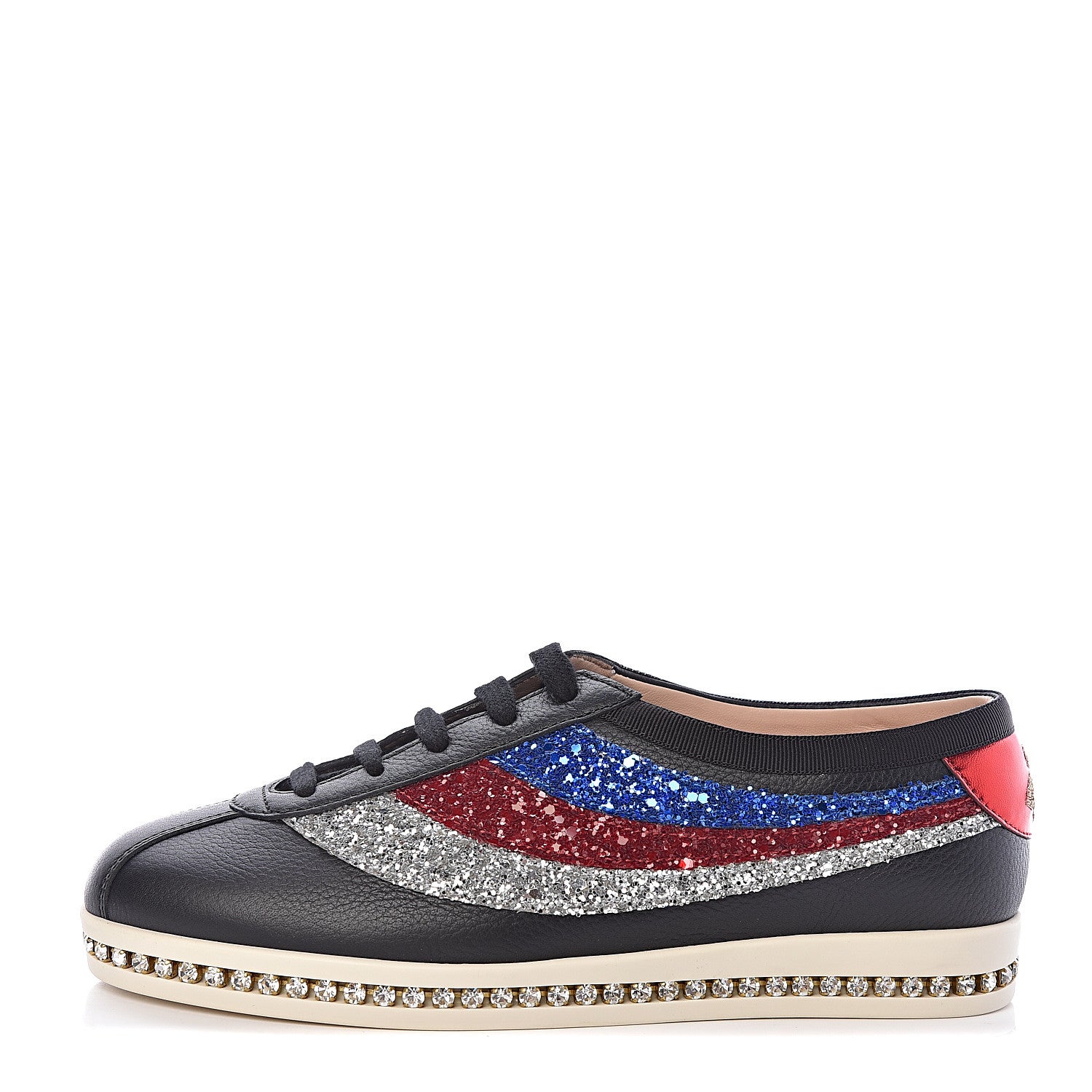 Gucci Calfskin Glitter Crystal Womens Sylvie Web Falacer Sneakers 36 Black 1 of 10