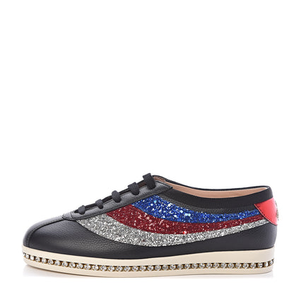 Gucci Calfskin Glitter Crystal Womens Sylvie Web Falacer Sneakers 36 Black 1 of 10