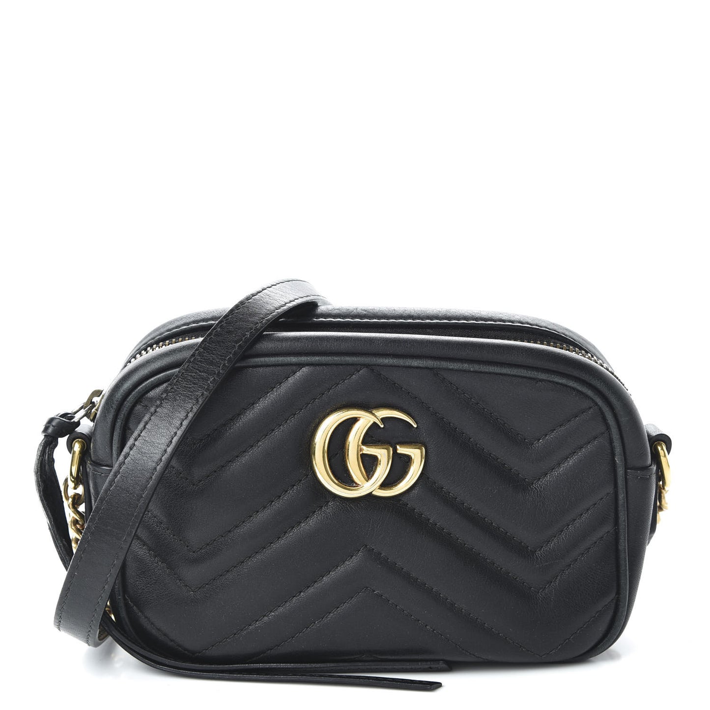 Calfskin Matelasse Mini GG Marmont Chain Shoulder Bag Black