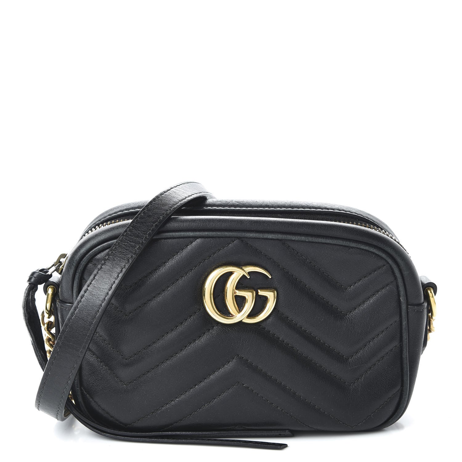 Gucci Calfskin Matelasse Mini GG Marmont Chain Shoulder Bag Black 1 of 10