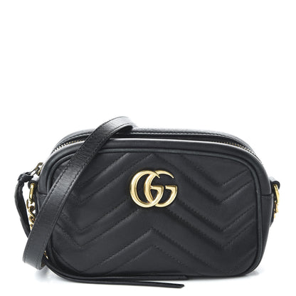 Gucci Calfskin Matelasse Mini GG Marmont Chain Shoulder Bag Black 1 of 10