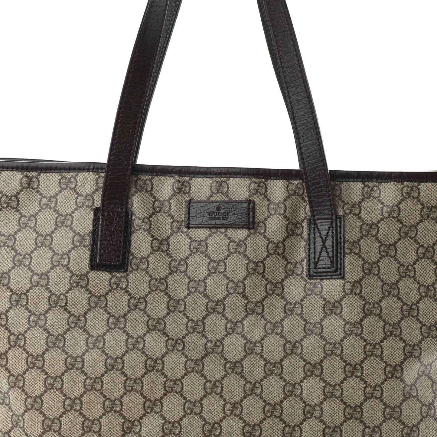 GG Supreme Monogram Medium Zippered Shopping Tote Dark Brown