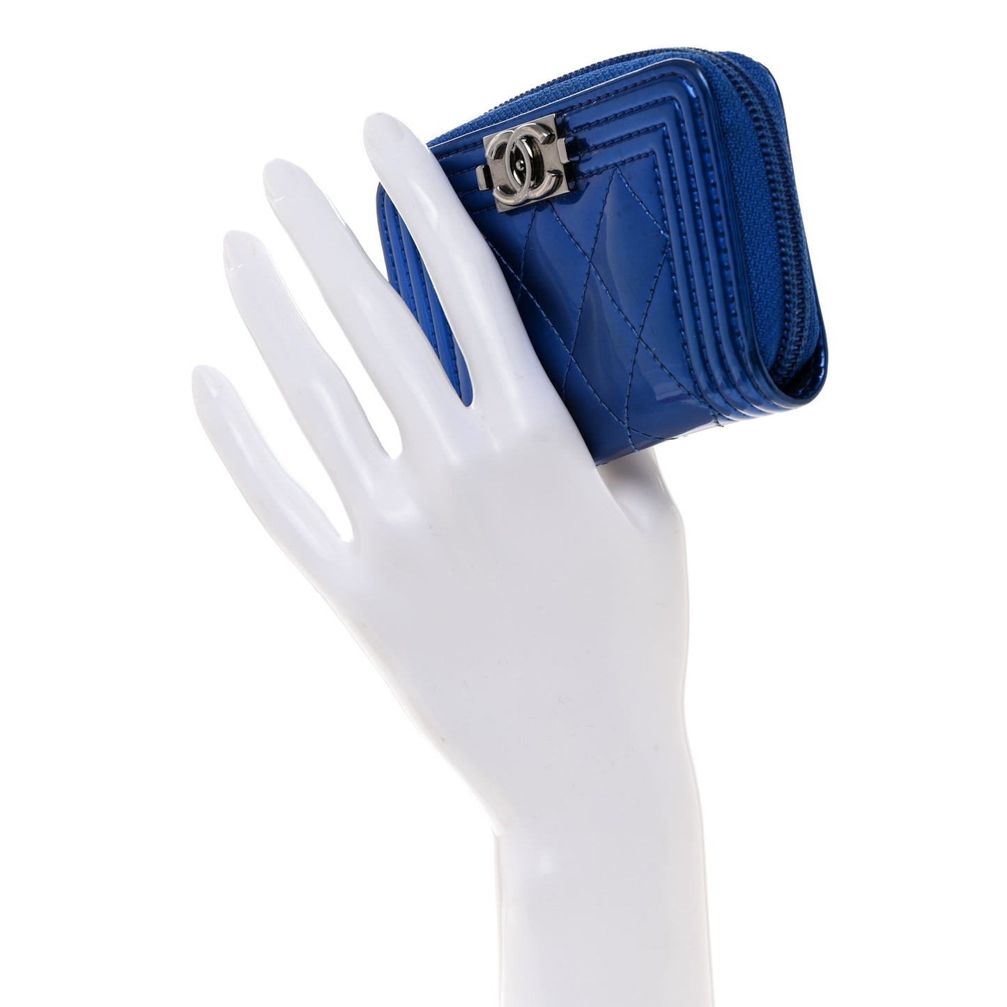 Metallic Patent Quilted Zip Around Boy Coin Purse Wallet Blue