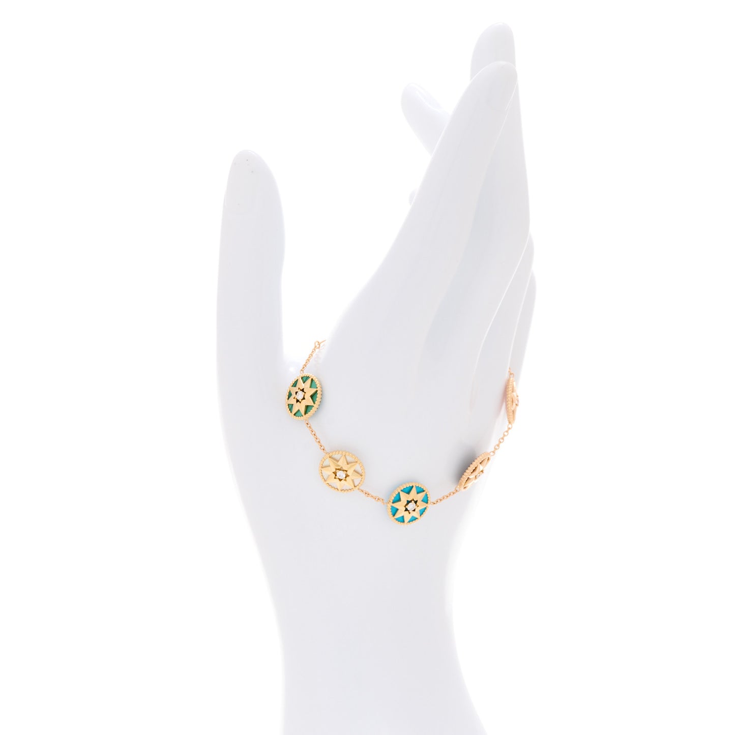 18K Yellow Rose Gold Diamond Multi Gemstone Rose Des Vents 5 Charm Bracelet
