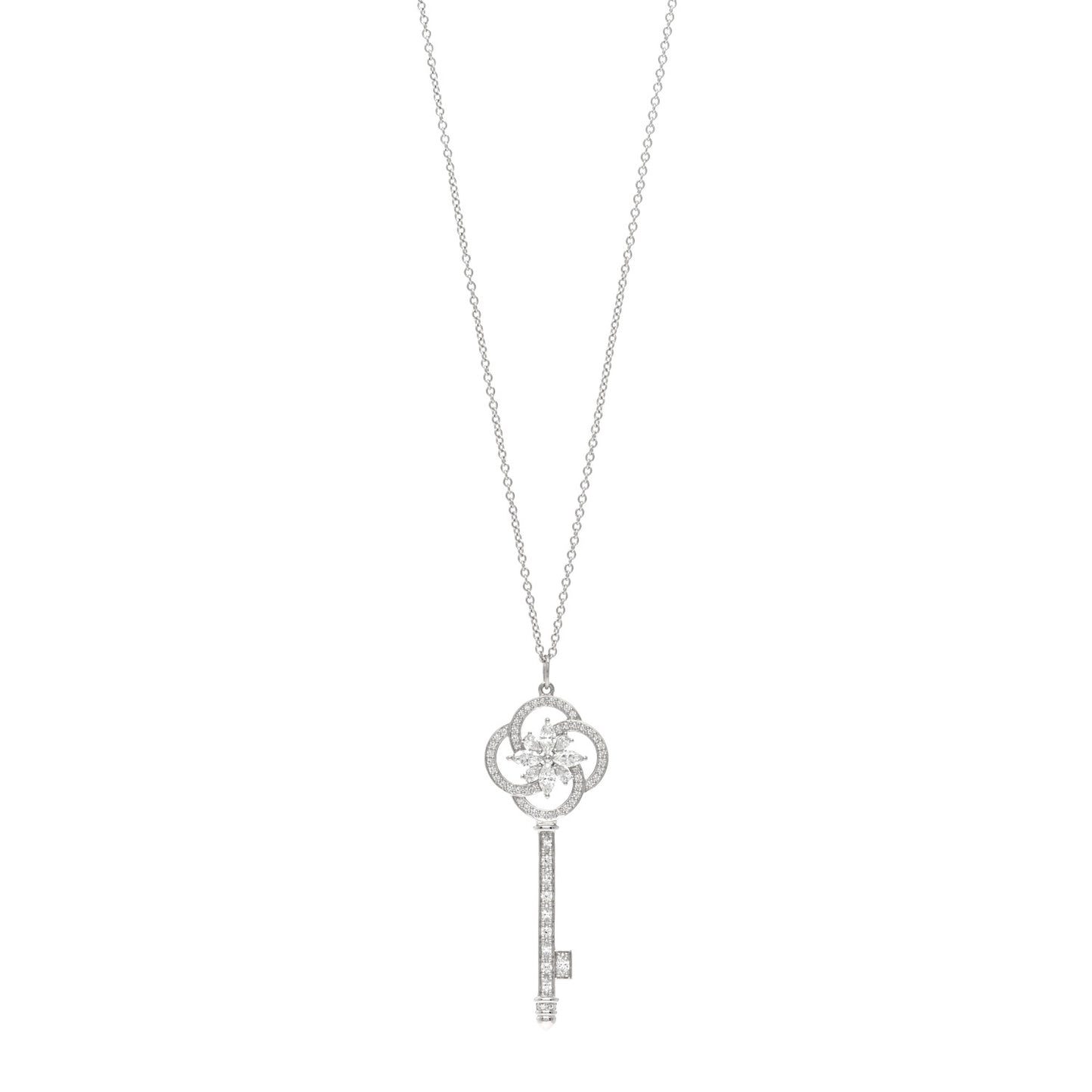 Platinum 18K White Gold Diamond Victoria Cluster Key Pendant Necklace