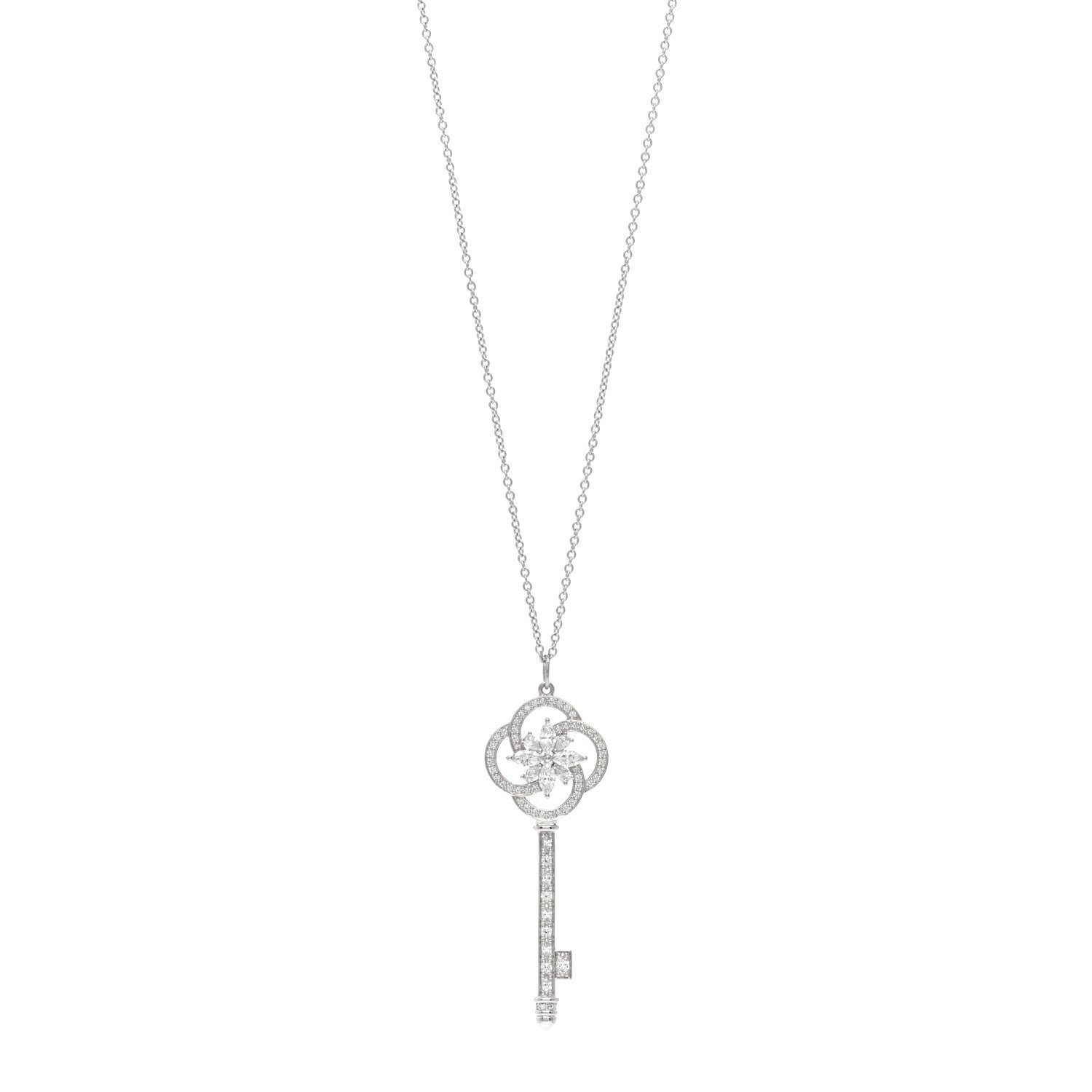Tiffany Platinum 18K White Gold Diamond Victoria Cluster Key Pendant Necklace 1 of 5