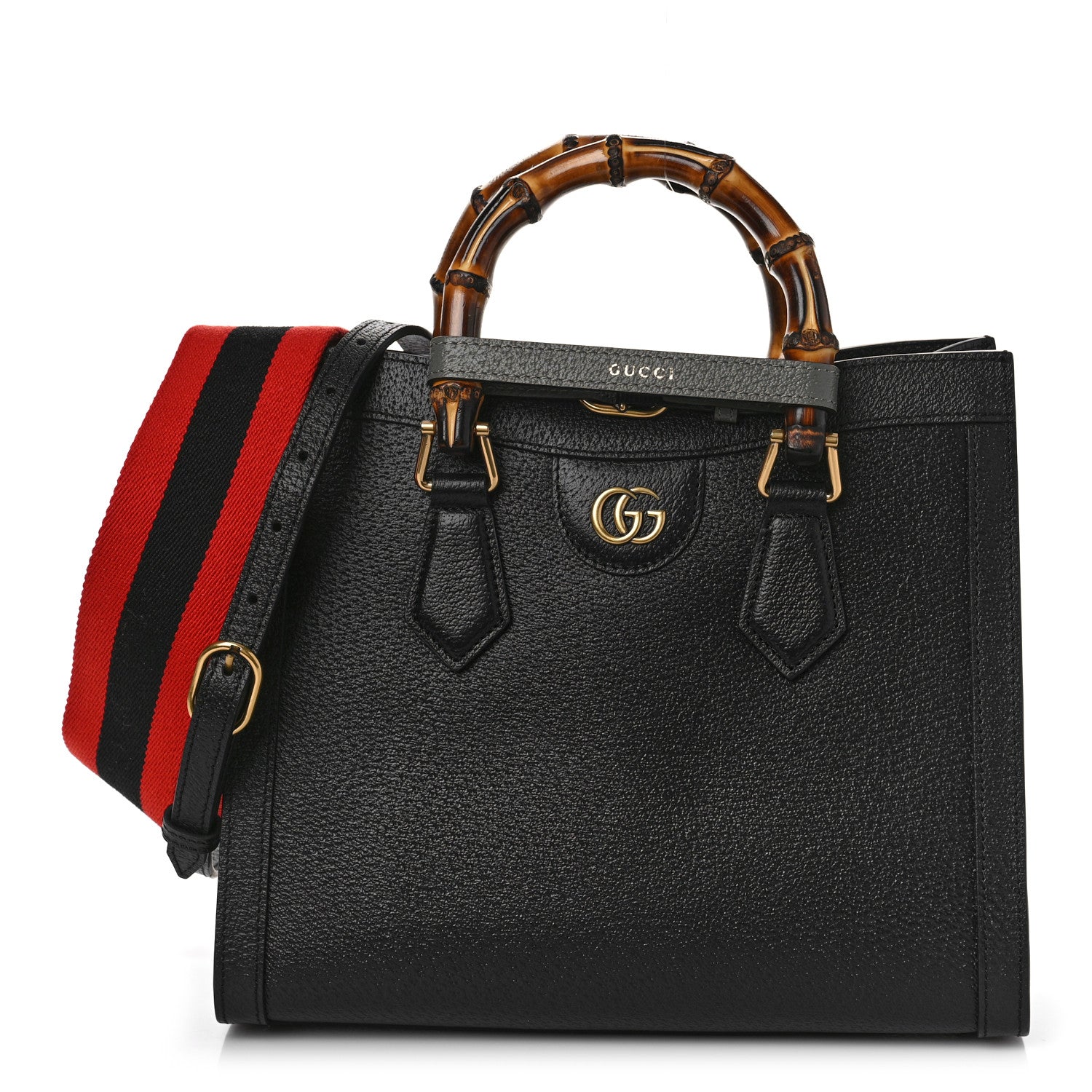 Gucci Textured Dollar Calfskin Web Small Diana Tote Bag Black Dusty Grey 1 of 8