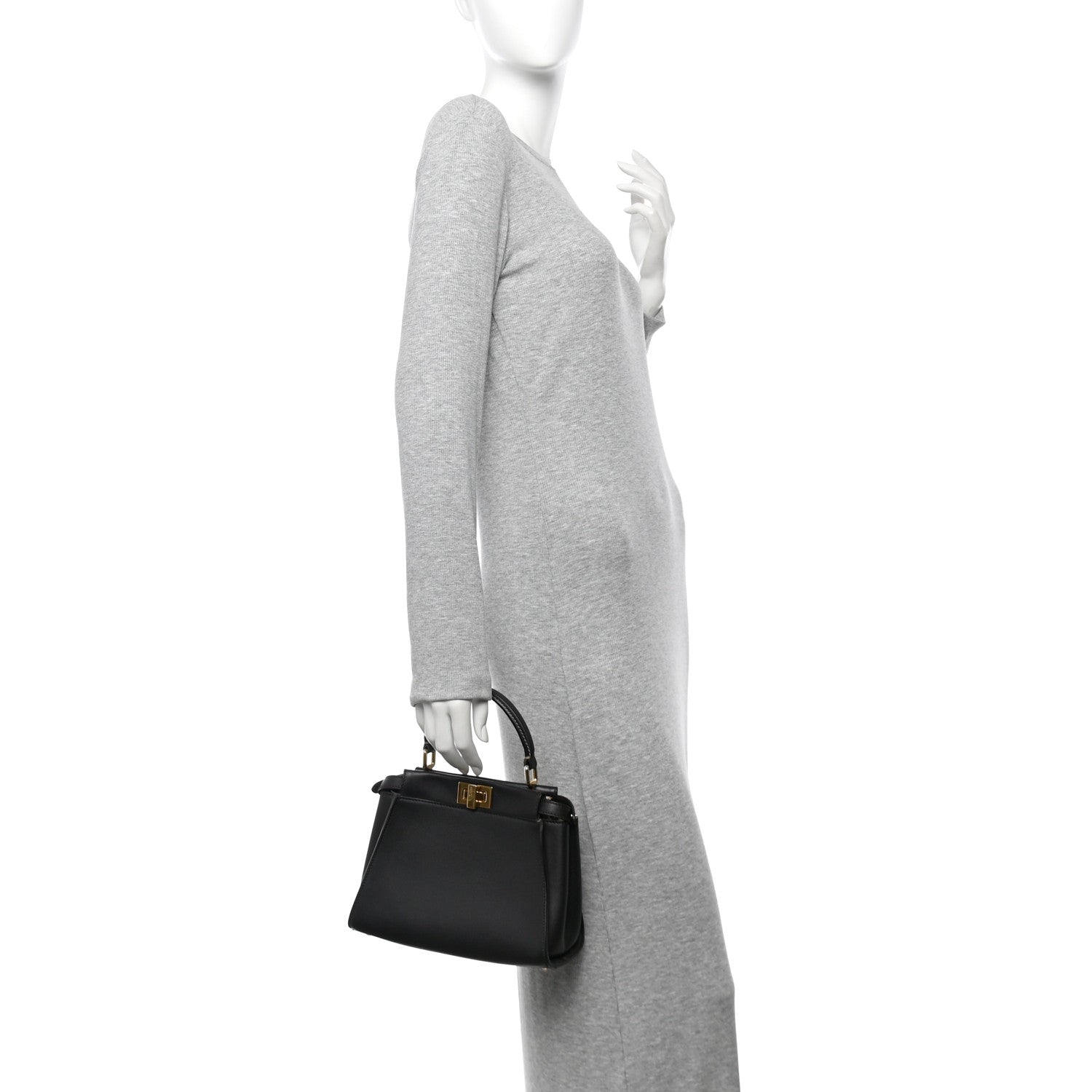 Fendi Vitello Seta Nabuk Pequin Mini Peekaboo Iconic Satchel Ebano Tobacco Moro 2 of 14