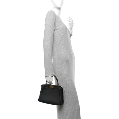Fendi Vitello Seta Nabuk Pequin Mini Peekaboo Iconic Satchel Ebano Tobacco Moro 2 of 14