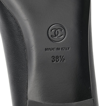 Chanel Calfskin Metallic Goatskin CC Cap Toe Ballerina Flats 38.5 Black Silver 6 of 8