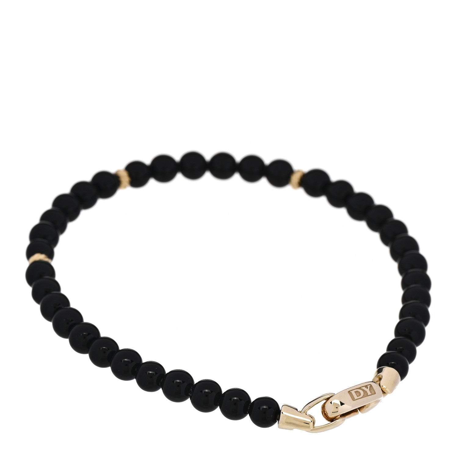 David Yurman 18K Yellow Gold Black Onyx 4mm Bijoux Spiritual Beads Bracelet 2 of 4