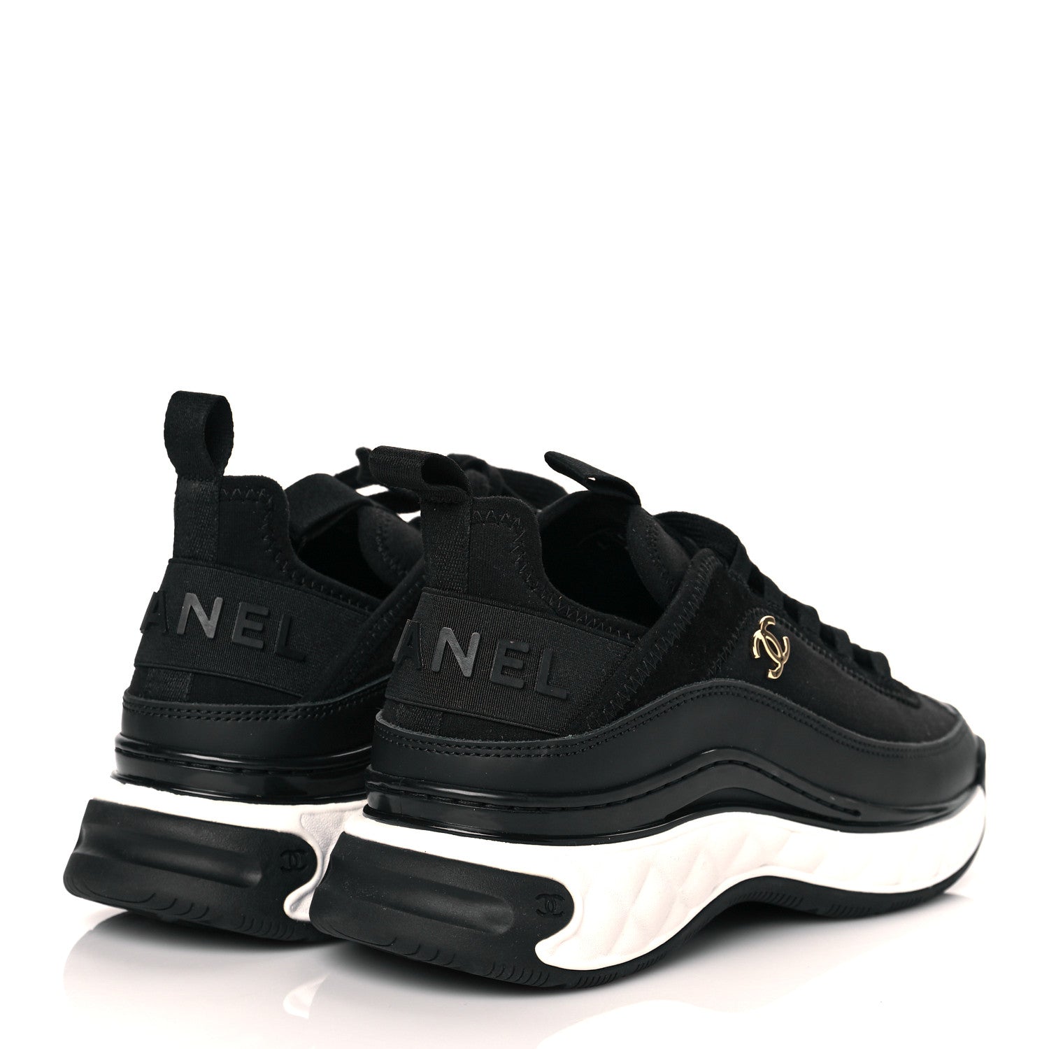 Chanel Velvet Calfskin Mixed Fibers CC Sneakers 36 Black 4 of 9