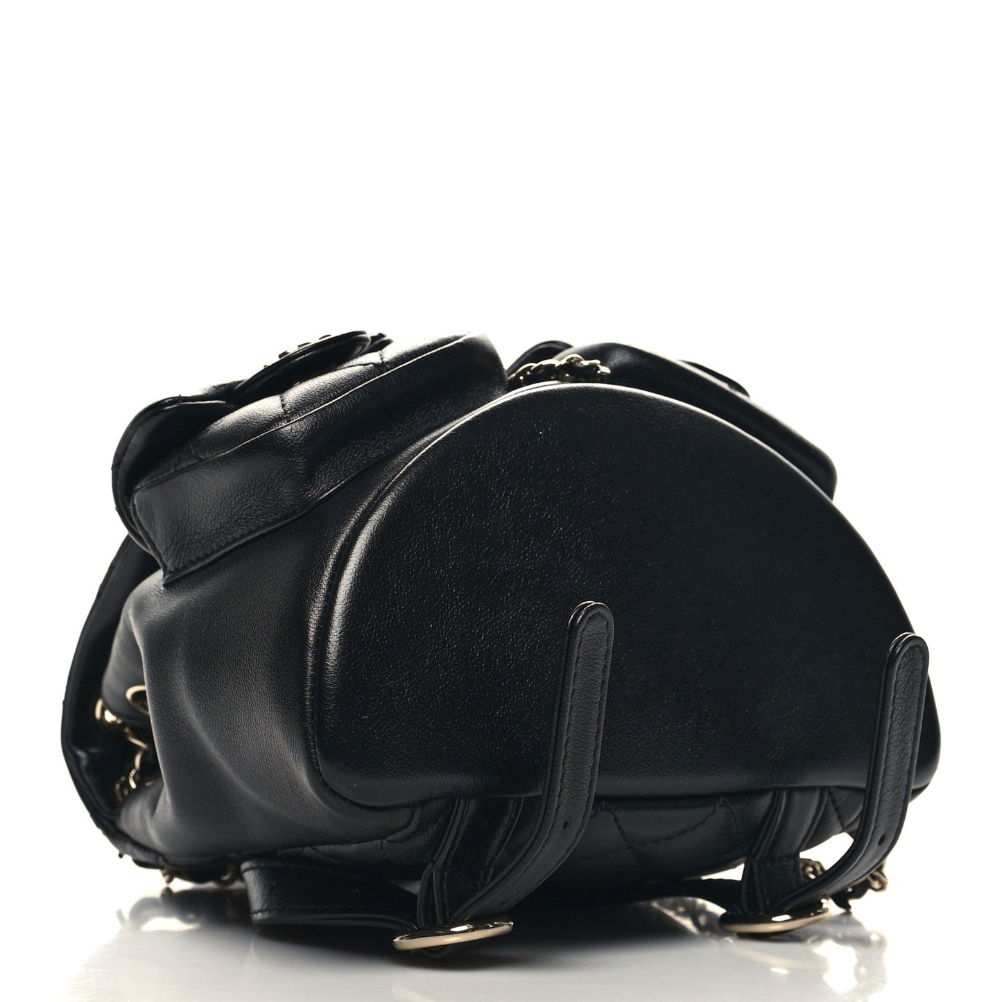 Calfskin Quilted Mini Duma Pockets Drawstring Backpack Black