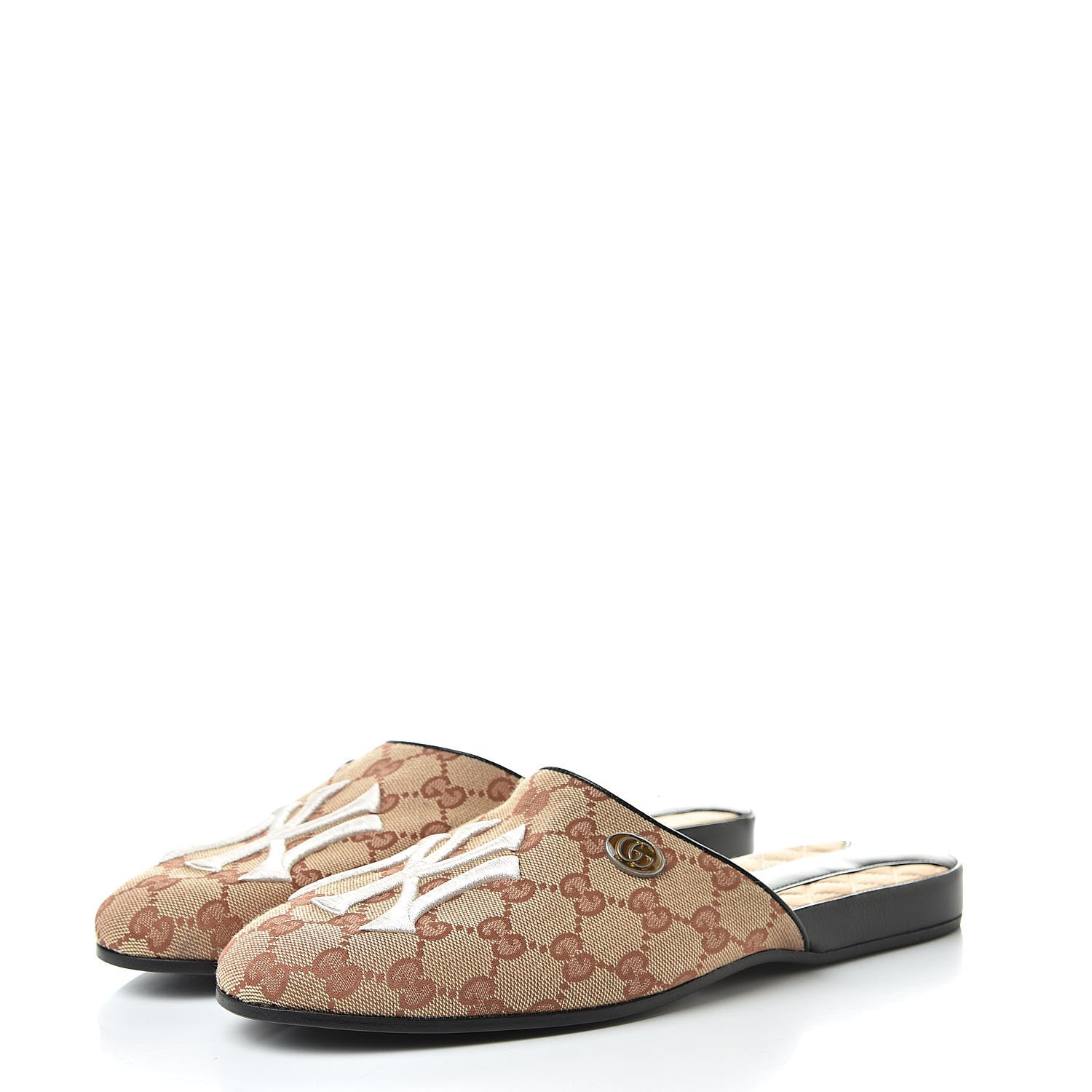 Gucci X MLB Monogram NY Yankees Embroidered Womens GG Slippers 40 Beige Ruggine 3 of 10