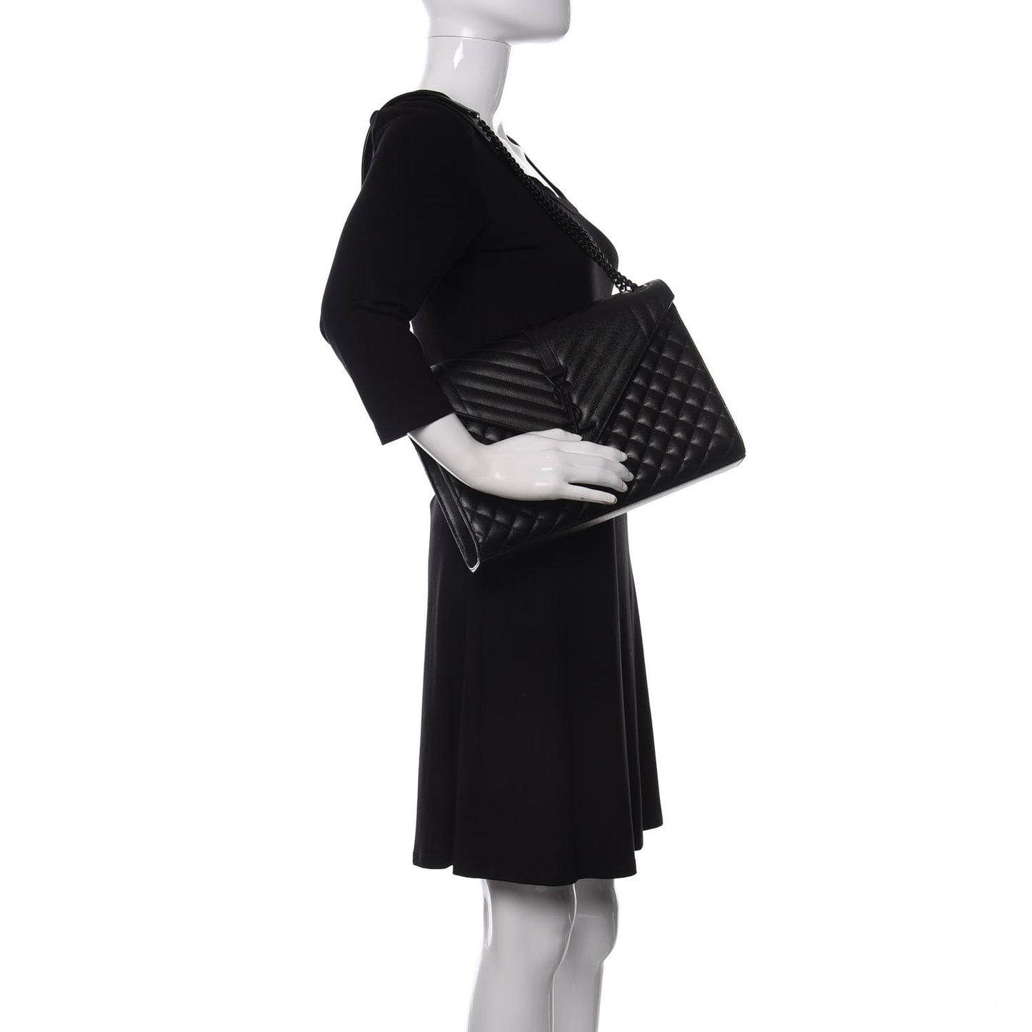 Grain De Poudre Textured Mixed Matelasse Large Triquilt Monogram Monochrome Satchel Black