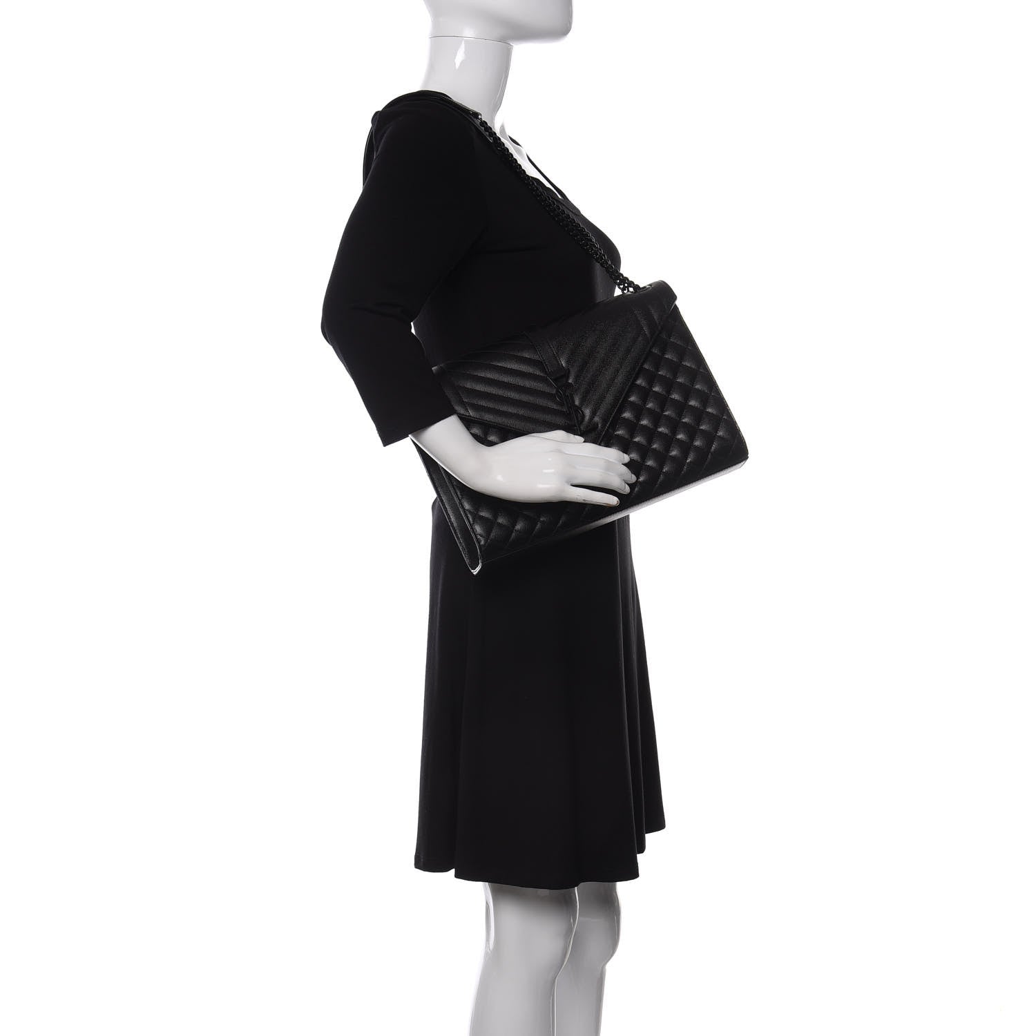 Saint Laurent Grain De Poudre Textured Mixed Matelasse Large Triquilt Monogram Monochrome Satchel Black 2 of 10